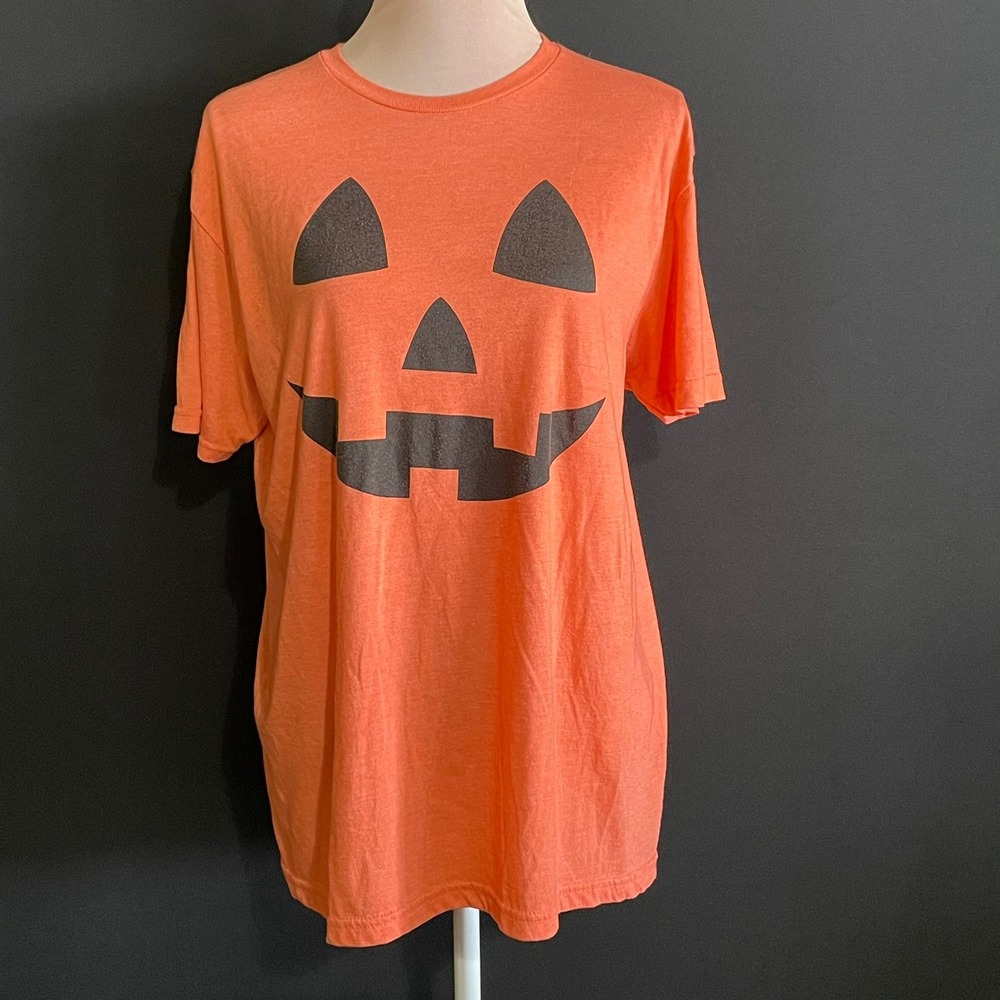 Gildan Pumpkin Graphic Tee Unisex Large Orange Good Smiling Is My Favorite